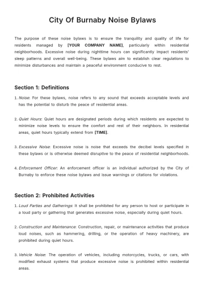 Free City Of Burnaby Noise Bylaws Template to Edit Online