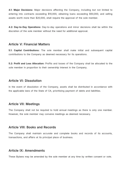 Free Single Member LLC Bylaws Template to Edit Online