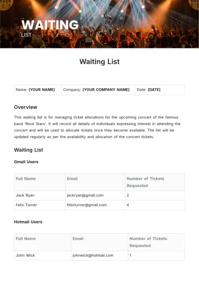Free Waiting List Template to Edit Online