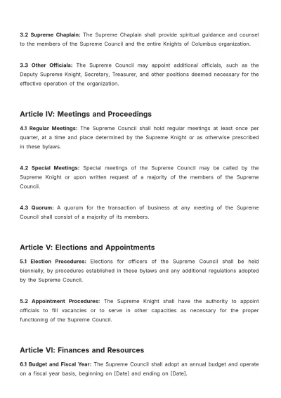 Free Knights Of Columbus Supreme Council Bylaws Template to Edit Online