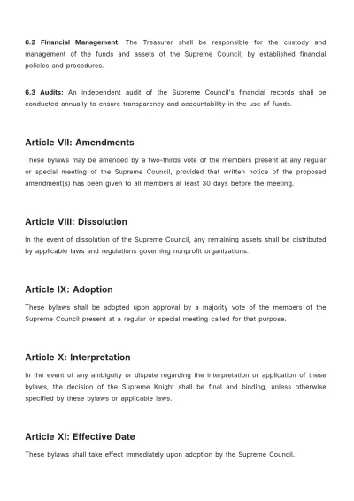 Free Knights Of Columbus Supreme Council Bylaws Template to Edit Online