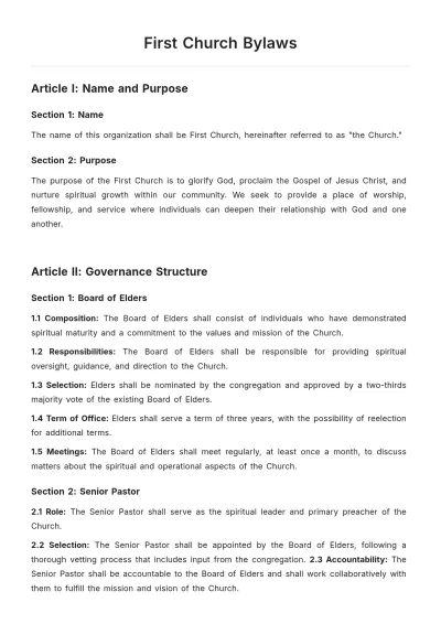 Free First Church Bylaws Template to Edit Online