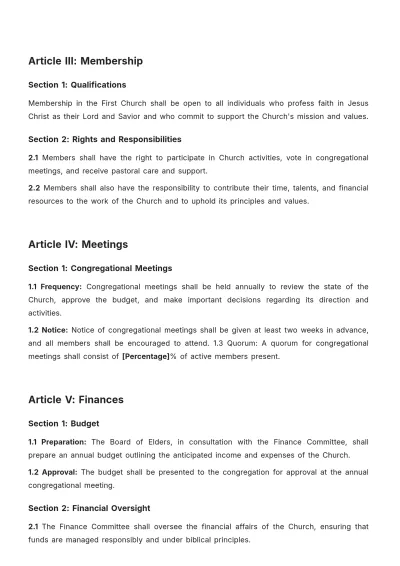 Free First Church Bylaws Template to Edit Online
