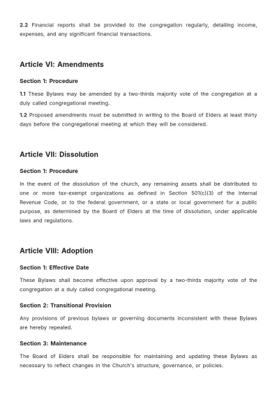 Free First Church Bylaws Template to Edit Online