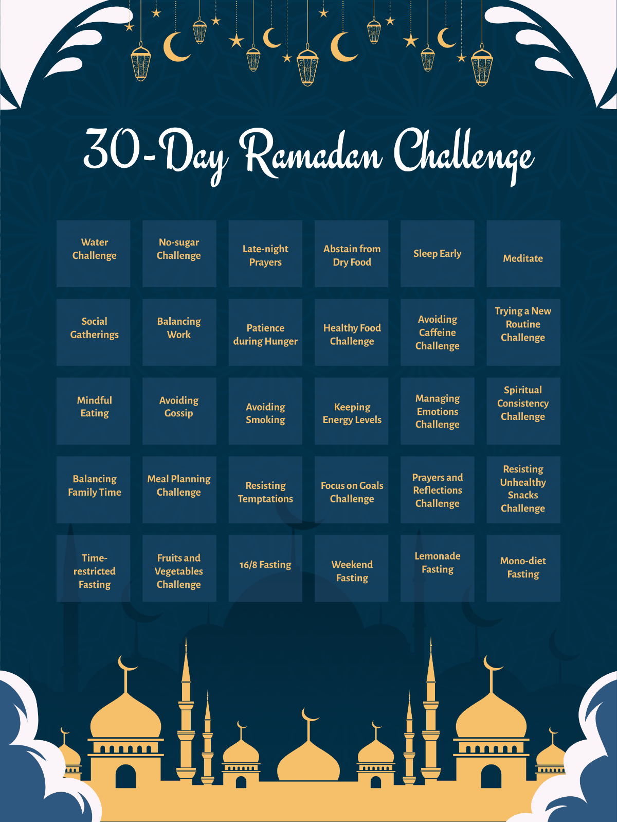 Free 30 Days Ramadan Challenge Template