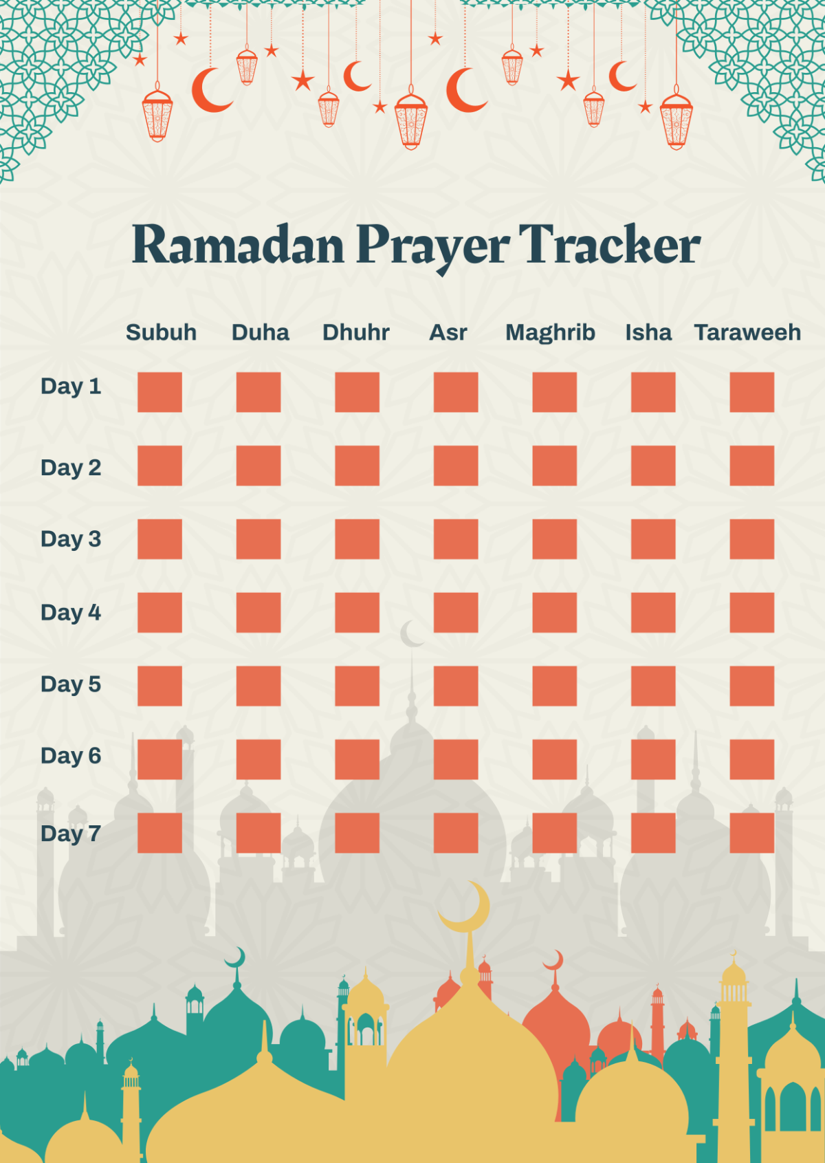 Ramadan Prayer Tracker Template