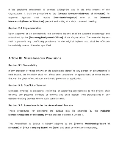 Free Amendment To Bylaws Template to Edit Online