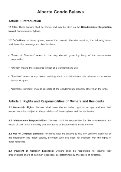 Free Alberta Condo Bylaws Template to Edit Online