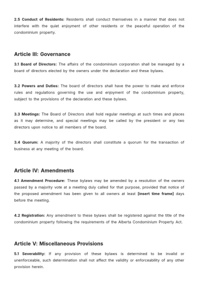 Free Alberta Condo Bylaws Template to Edit Online