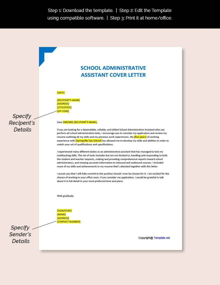 School Administrative Assistant Cover Letter