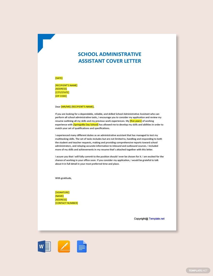 School Administrative Assistant Cover Letter