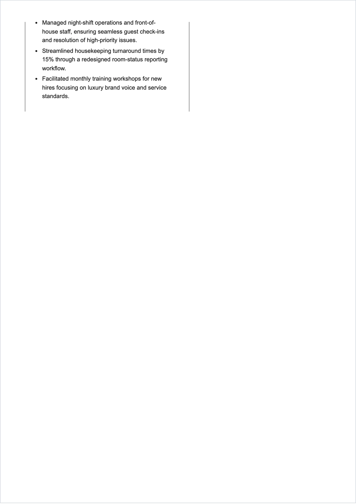 Free Hotel Manager ATS Resume Template, AI Resume Builder