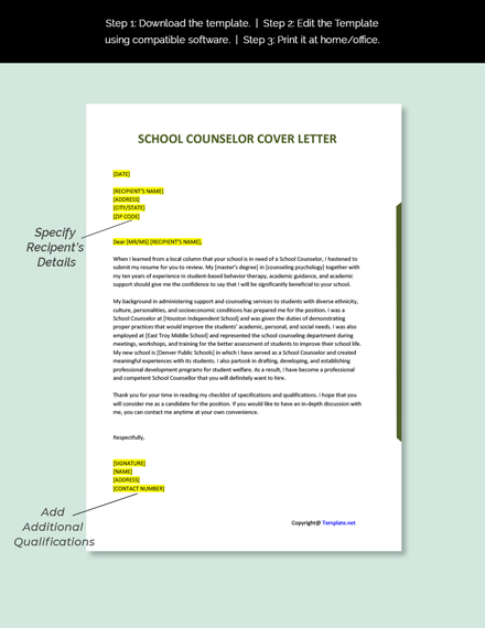 sample cover letters for school counselors