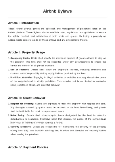 Free Airbnb Bylaws Template to Edit Online