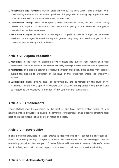 Free Airbnb Bylaws Template to Edit Online