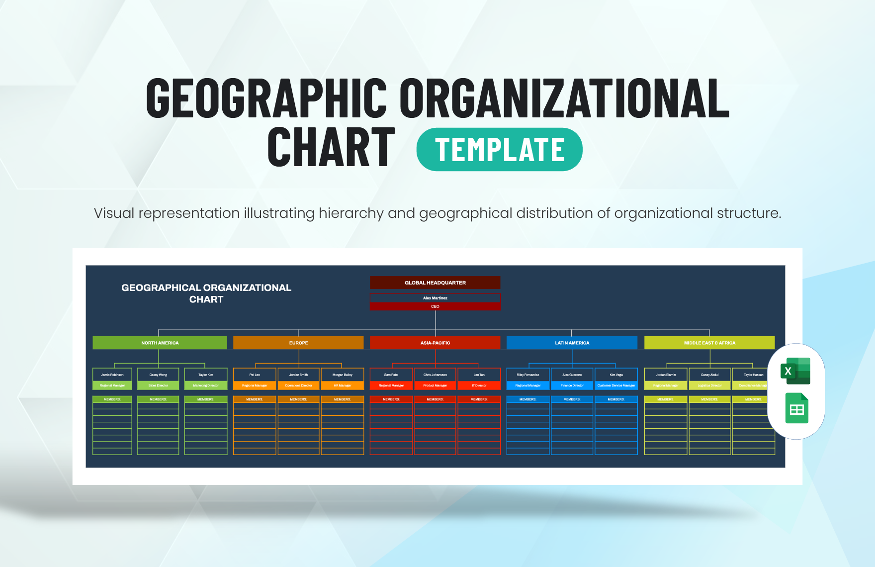 Geographic Organizational Chart Template in Excel, Google Sheets