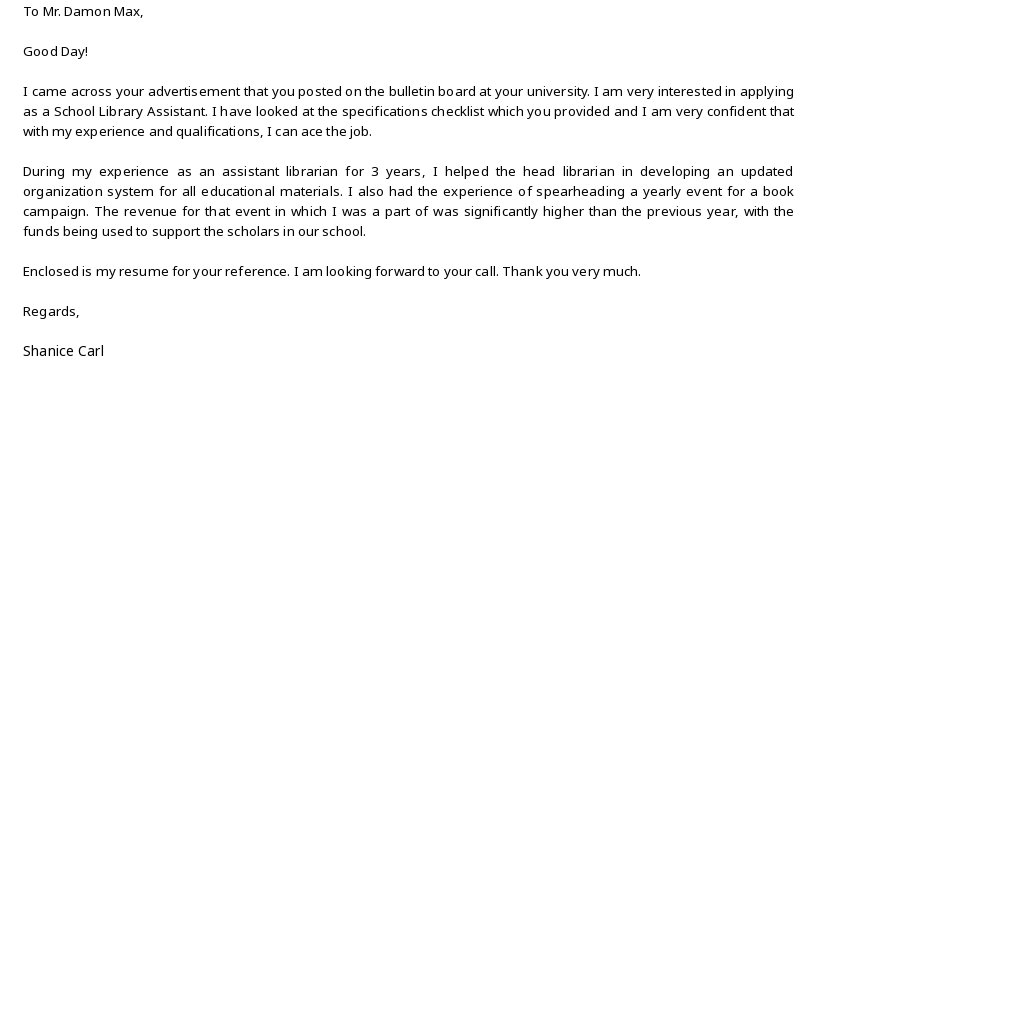 Free School Library Assistant Cover Letter Template.jpe