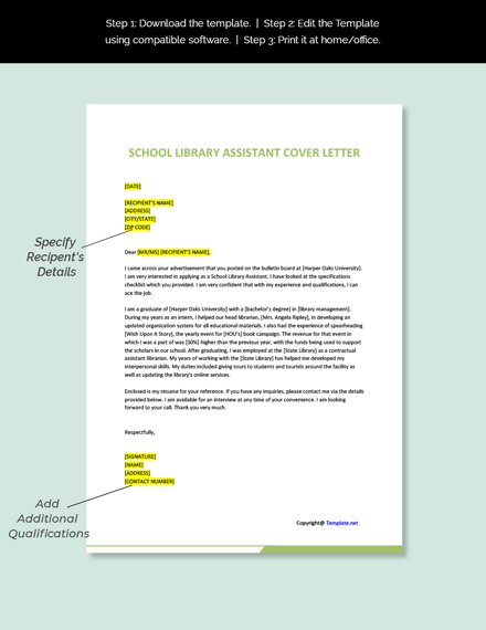 Free School Library Assistant Cover Letter Template Google Docs Word Template Net