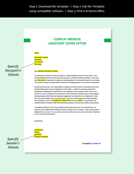 Clinical Medical Assistant Cover Letter Template