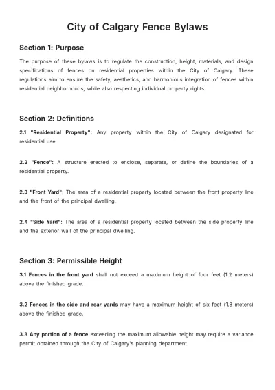 Free City Of Calgary Fence Bylaws Template to Edit Online