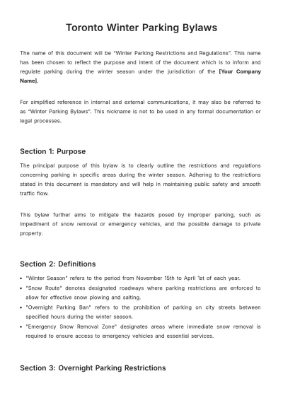 Free Toronto Winter Parking Bylaws Template to Edit Online