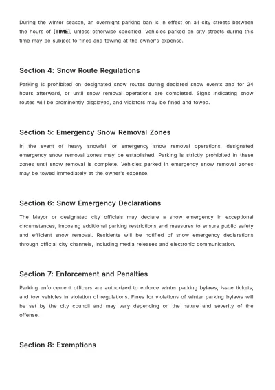 Free Toronto Winter Parking Bylaws Template to Edit Online