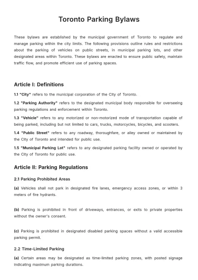 Free Toronto Parking Bylaws Template to Edit Online