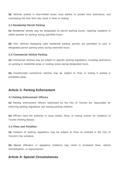 Free Toronto Parking Bylaws Template to Edit Online