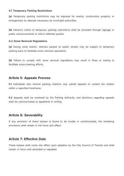 Free Toronto Parking Bylaws Template to Edit Online