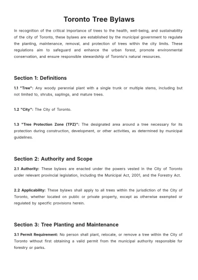 Free Toronto Tree Bylaws Template to Edit Online