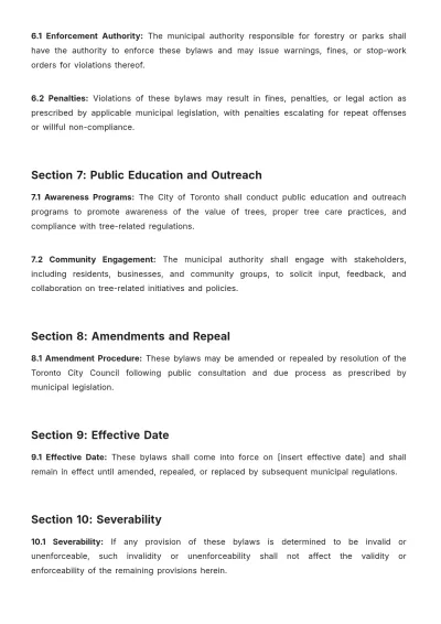 Free Toronto Tree Bylaws Template to Edit Online