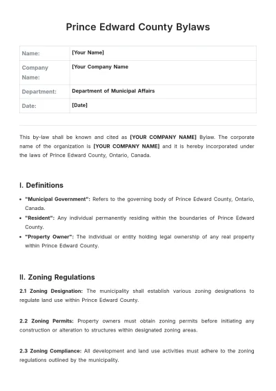 Free Prince Edward County Bylaws Template to Edit Online