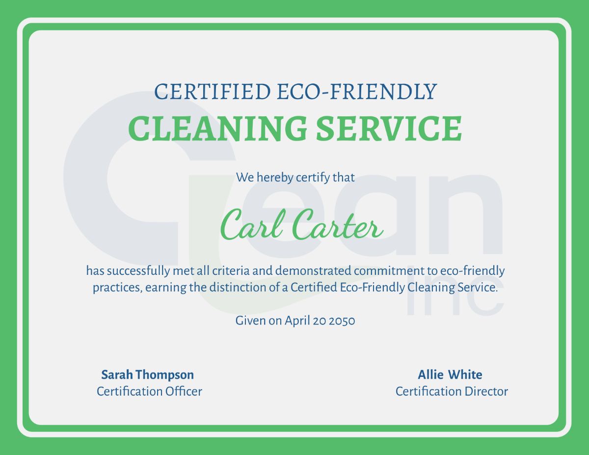 Cleaning Services Certified Eco-Friendly Cleaning Service