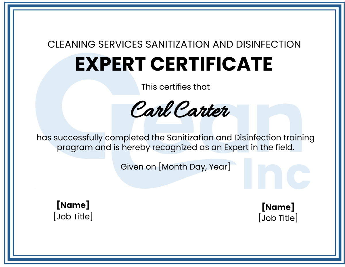 Free Cleaning Services Sanitization and Disinfection Expert Certificate Template
