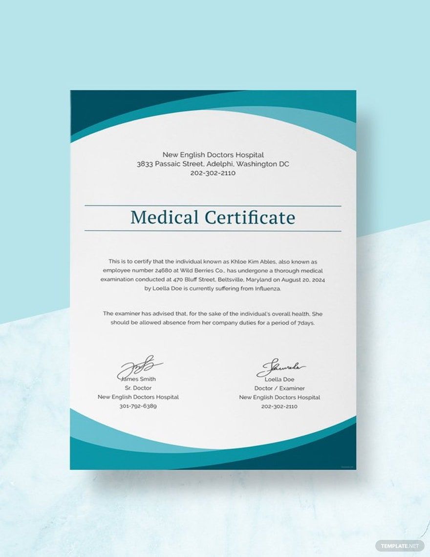 Sample Medical Certificate from Doctor Template in Word, Google Docs, Apple Pages, Publisher