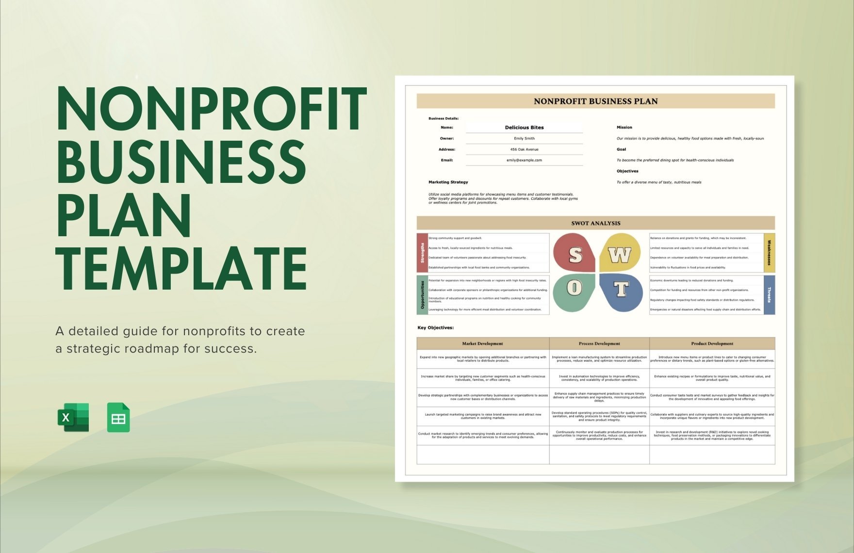 Nonprofit Business Plan Template in Excel, Google Sheets