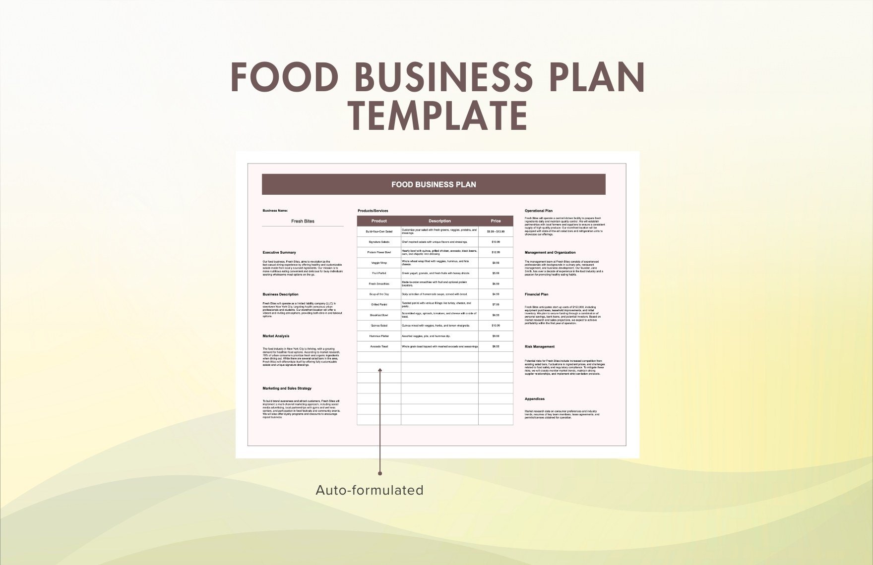 Food Business Plan Template