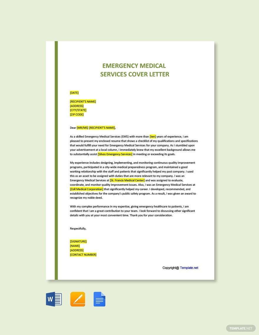 Emergency Medical Services Cover Letter
