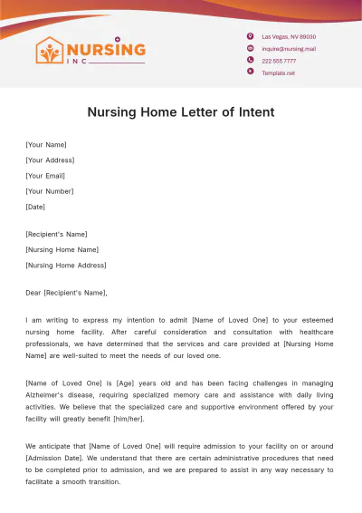 Free Nursing Home Letter of Intent Template to Edit Online