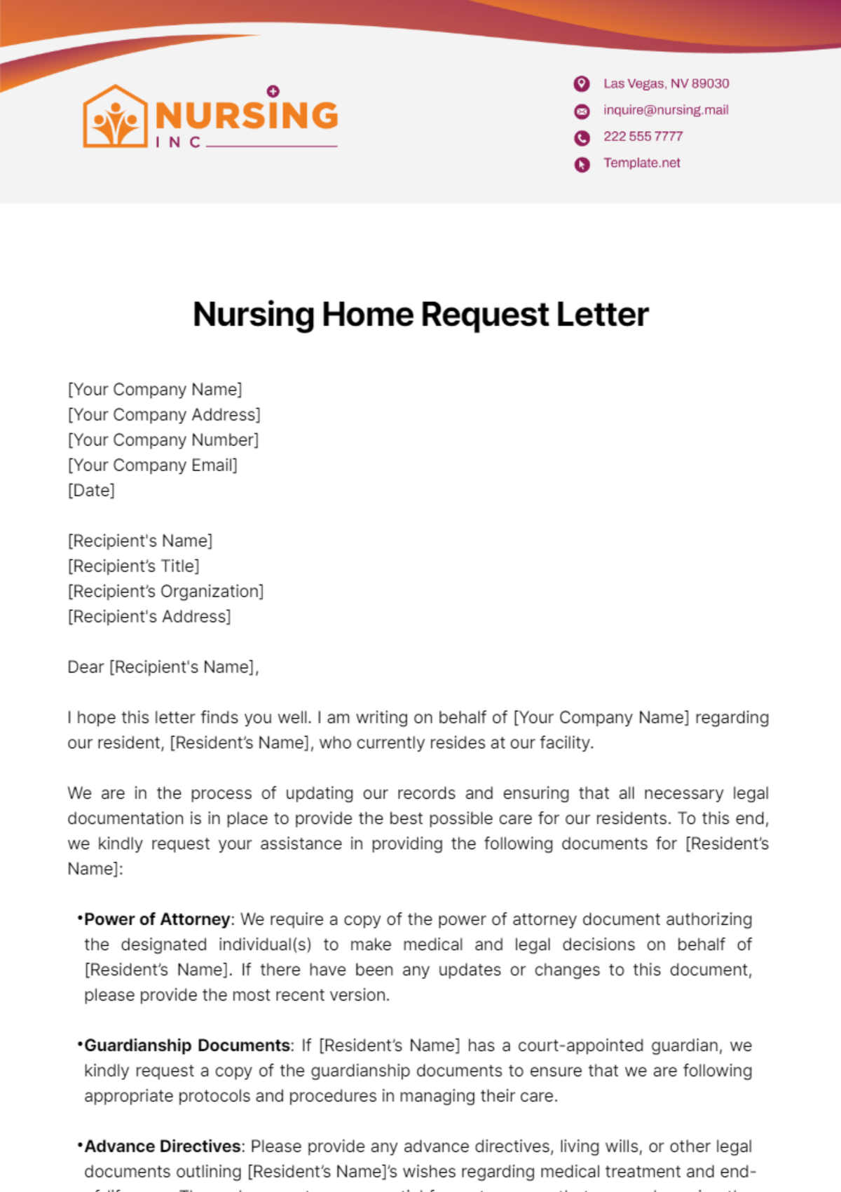 Nursing Home Request Letter Template