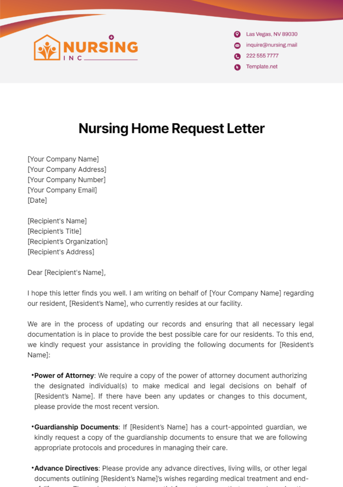 Nursing Home Request Letter Template - Edit Online & Download