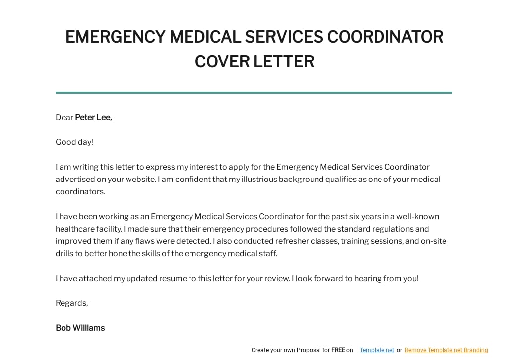 Free Emergency Medical Services Coordinator Cover Letter Template.jpe