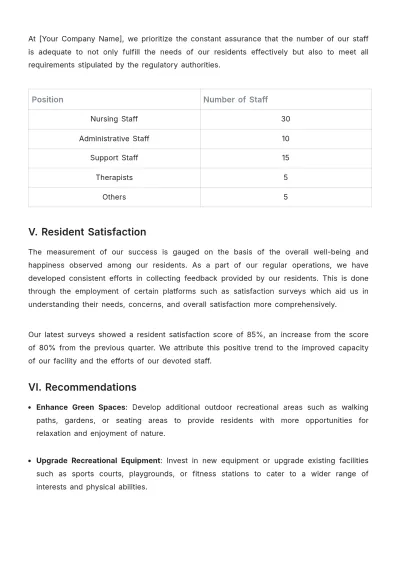 Free Nursing Home Status Report Template to Edit Online