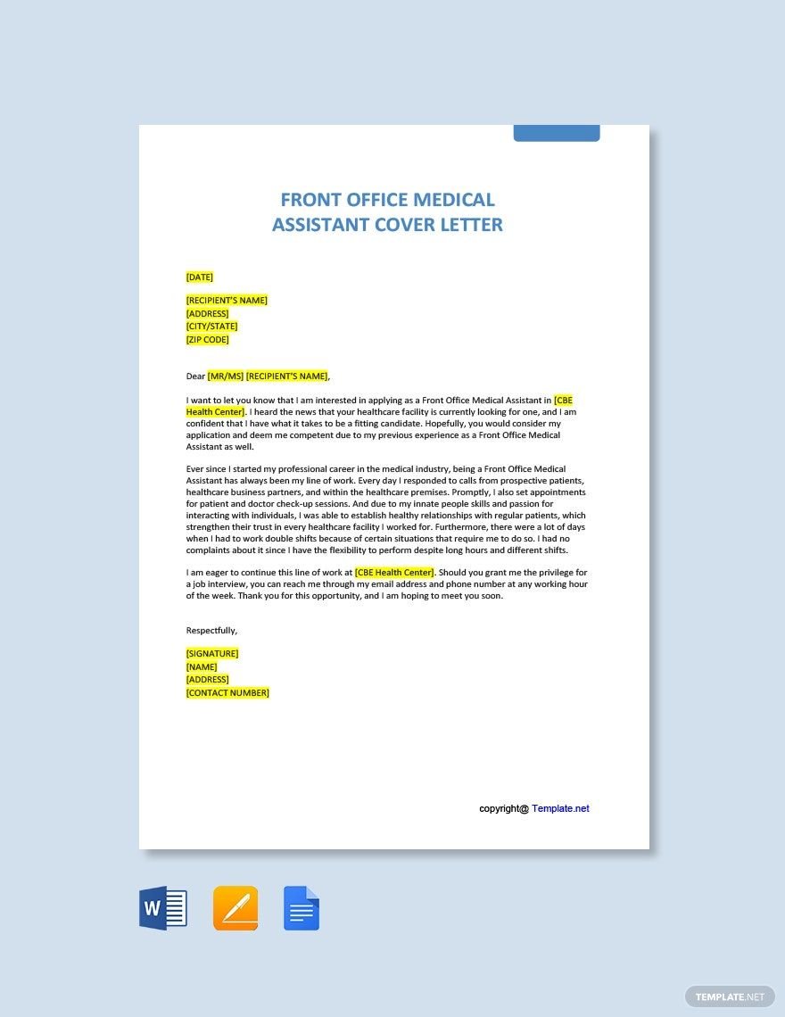Front Office Medical Assistant Cover Letter