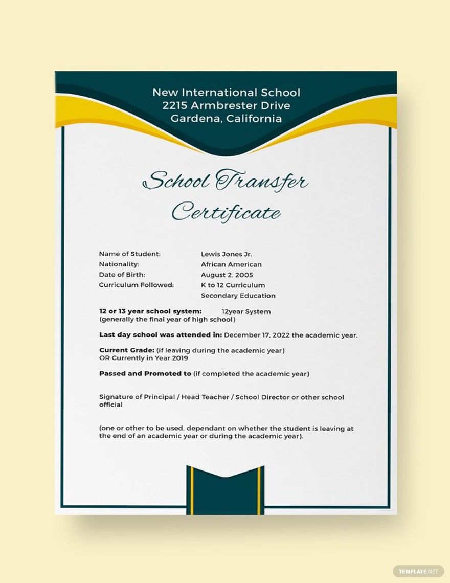 School Transfer Certificate Template
