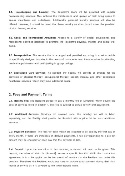 Free Nursing Home Service Contract Template to Edit Online