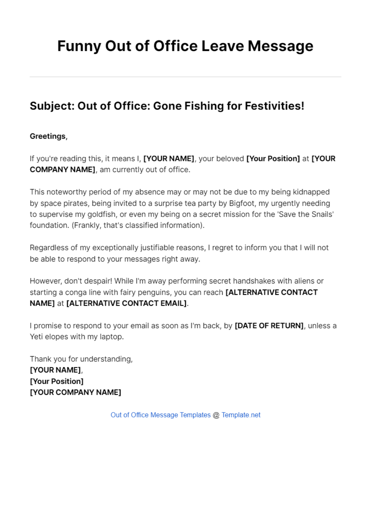 Funny Out of Office Leave Message Template