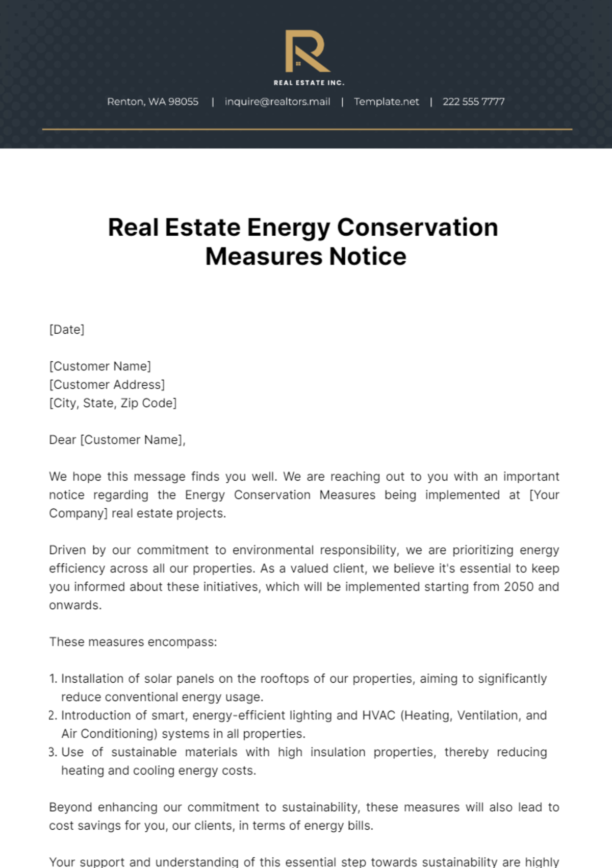 Free Real Estate Energy Conservation Measures Notice Template