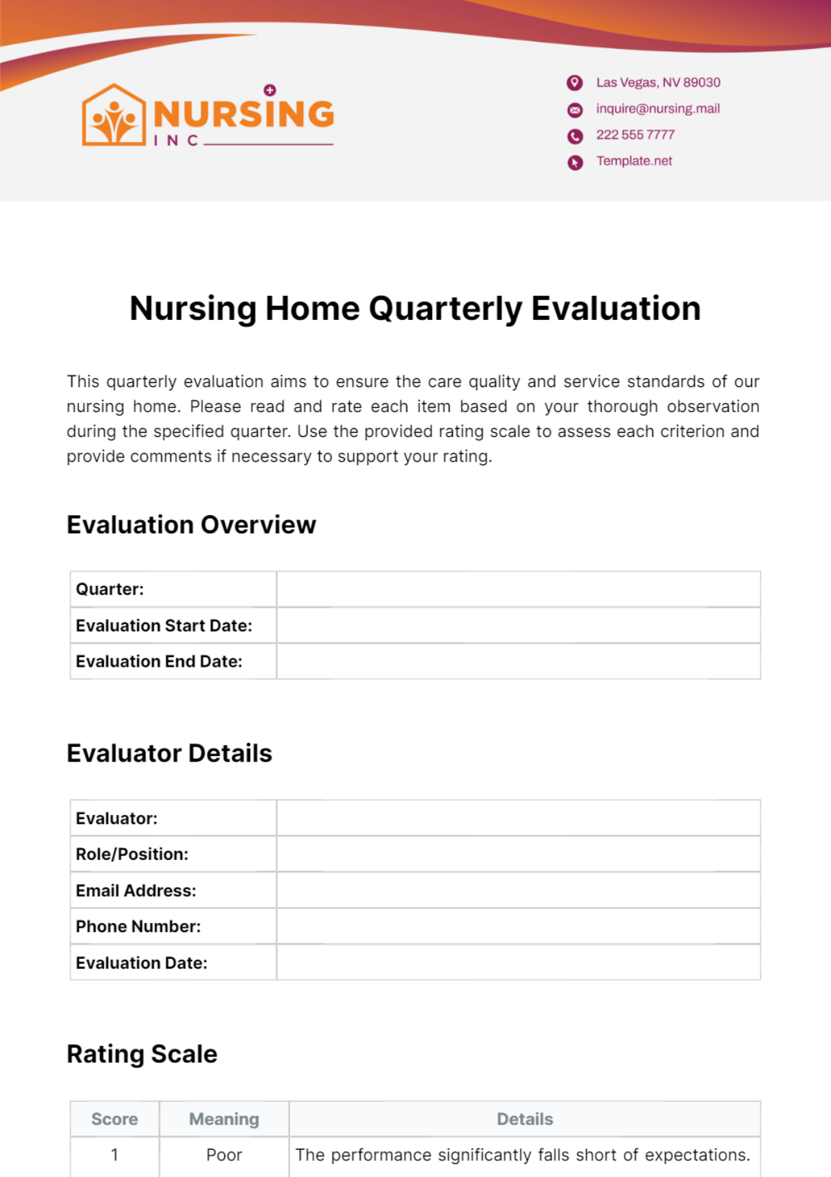 Nursing Home Quarterly Evaluation Template