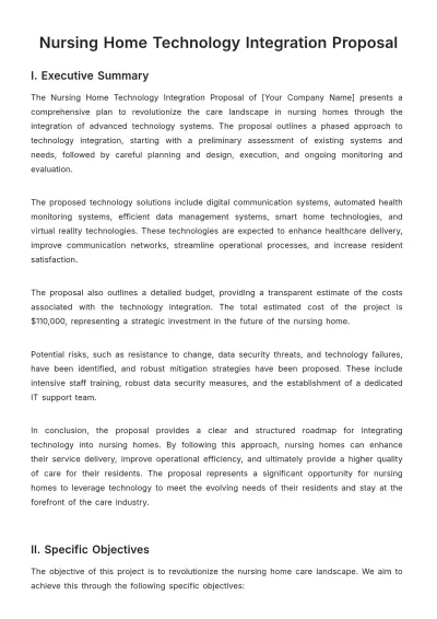 Free Nursing Home Technology Integration Proposal Template to Edit Online